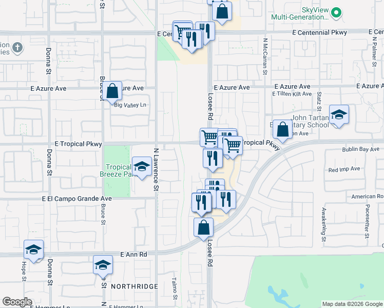 map of restaurants, bars, coffee shops, grocery stores, and more near 5936 Bellows Beach Street in North Las Vegas