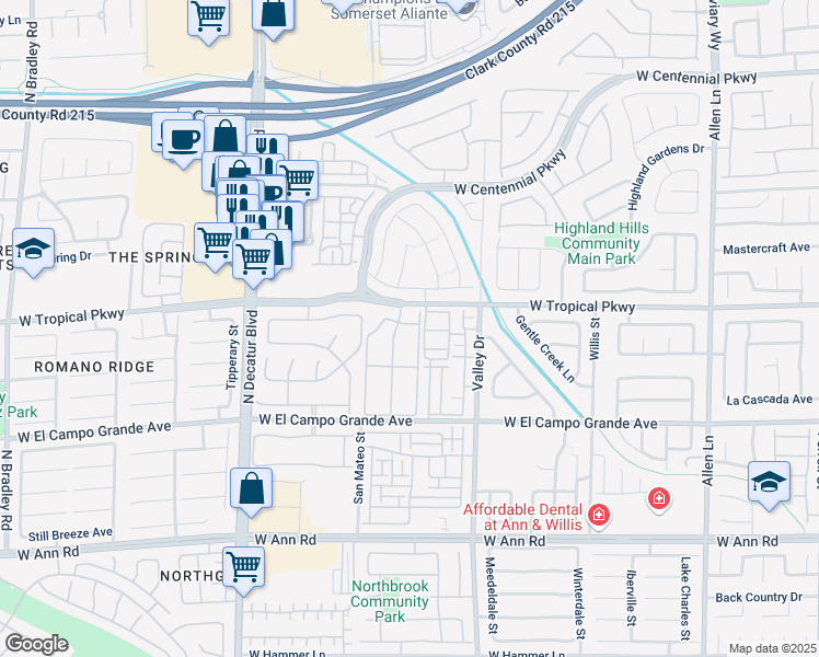 map of restaurants, bars, coffee shops, grocery stores, and more near 29 West Tropical Parkway in North Las Vegas