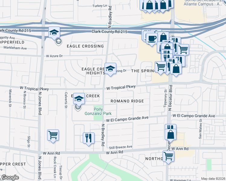 map of restaurants, bars, coffee shops, grocery stores, and more near 5312 Big Fawn Court in Las Vegas