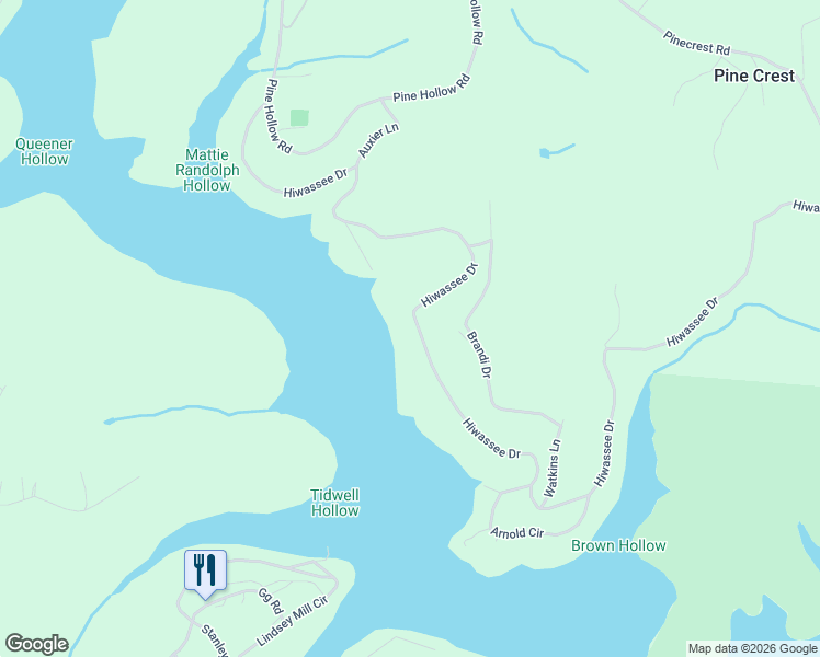 map of restaurants, bars, coffee shops, grocery stores, and more near 674 Hiwassee Drive in Jacksboro