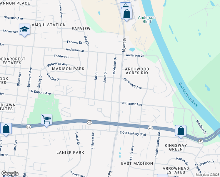 map of restaurants, bars, coffee shops, grocery stores, and more near 217 McArthur Drive in Nashville