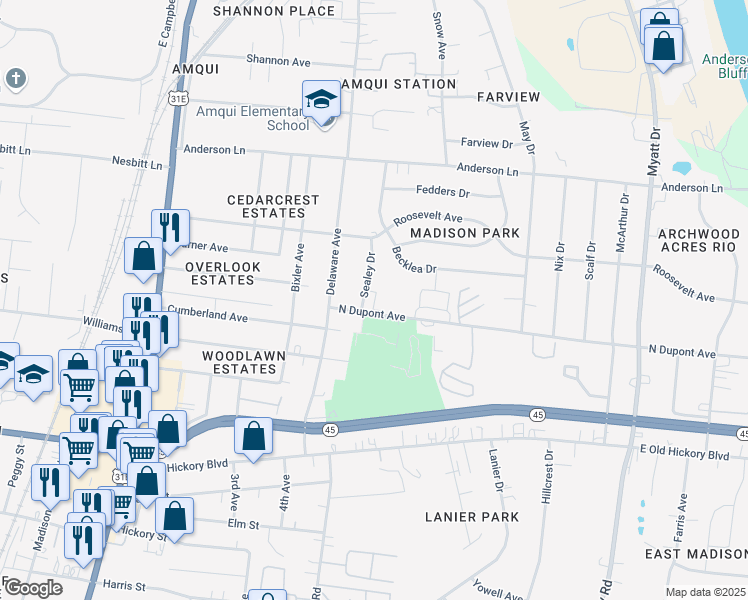 map of restaurants, bars, coffee shops, grocery stores, and more near 525 North Dupont Avenue in Nashville