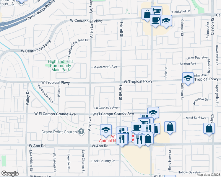 map of restaurants, bars, coffee shops, grocery stores, and more near 3413 Cantura Bluff Avenue in North Las Vegas