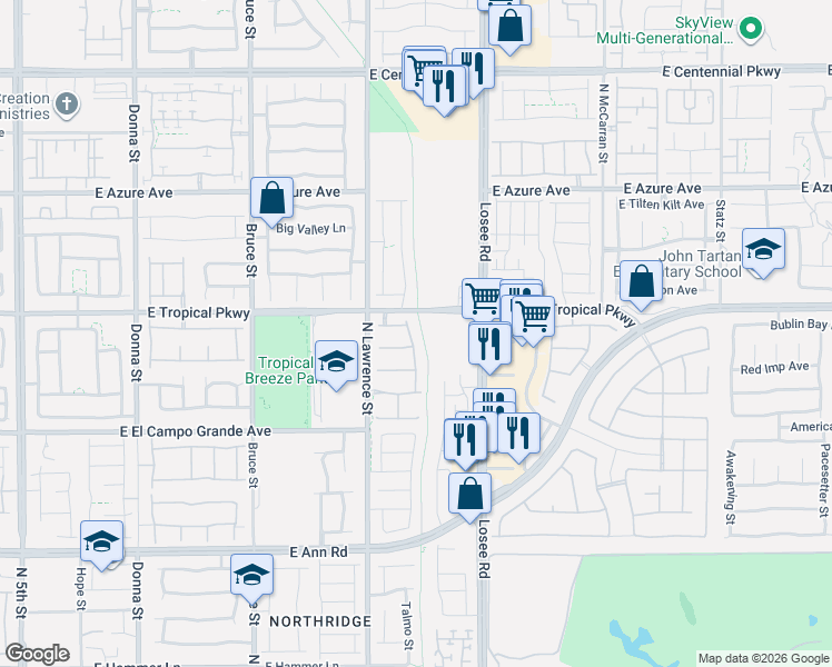 map of restaurants, bars, coffee shops, grocery stores, and more near 5936 Bellows Beach Street in North Las Vegas