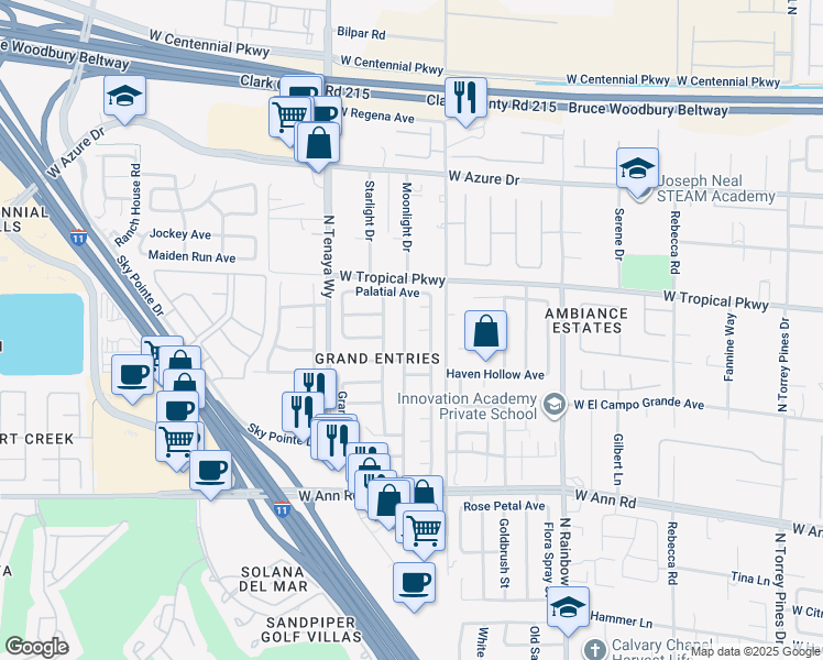 map of restaurants, bars, coffee shops, grocery stores, and more near 5904 Royal Castle Lane in Las Vegas