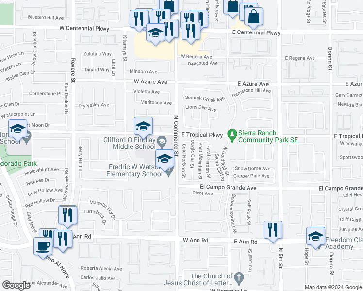 map of restaurants, bars, coffee shops, grocery stores, and more near 5945 Gold Horizon Street in North Las Vegas