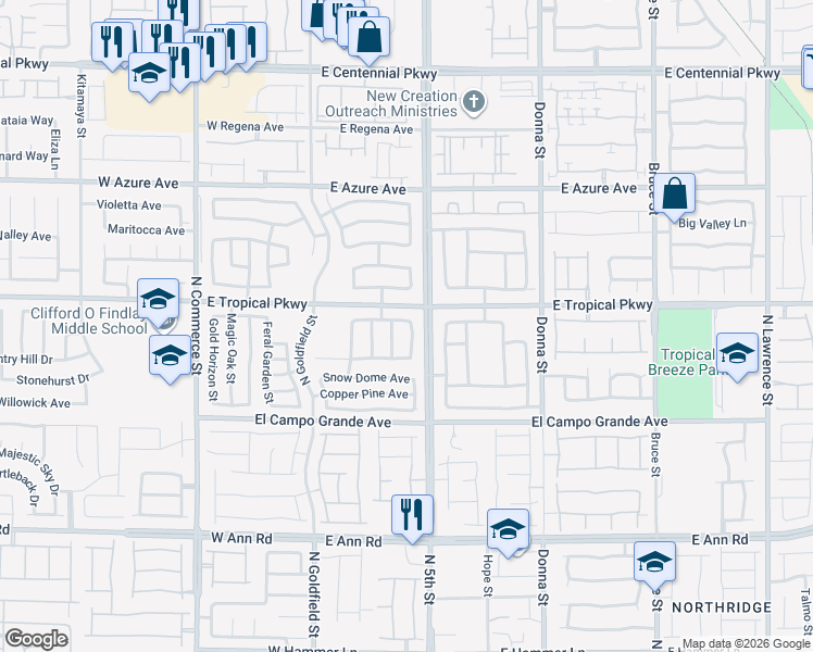 map of restaurants, bars, coffee shops, grocery stores, and more near 5929 North Big Horn View Street in North Las Vegas