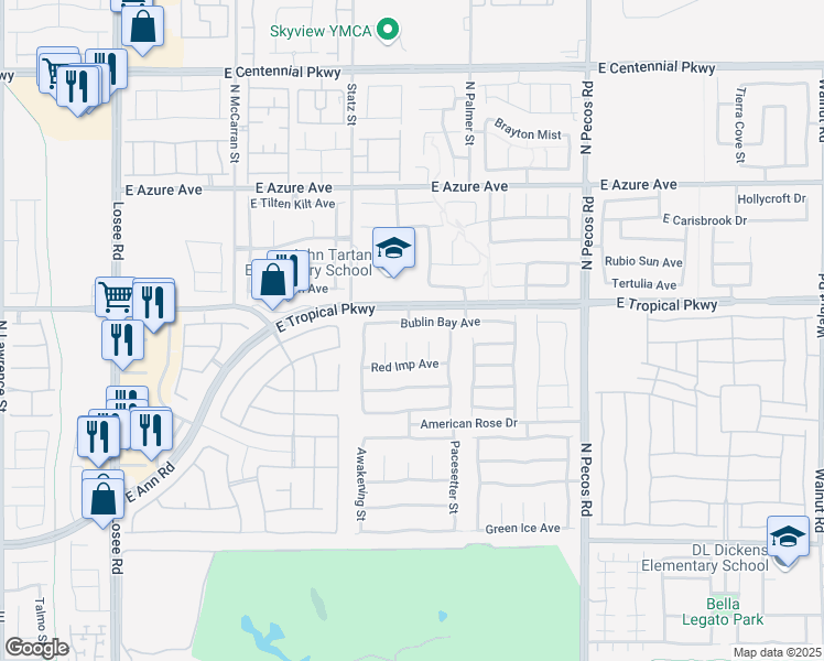 map of restaurants, bars, coffee shops, grocery stores, and more near 3045 Bublin Bay Avenue in North Las Vegas