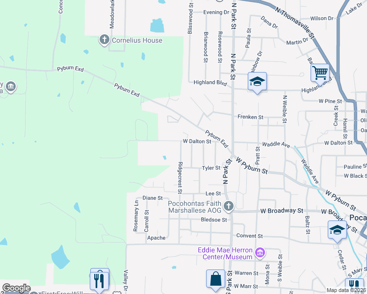 map of restaurants, bars, coffee shops, grocery stores, and more near 2408 West Dalton Street in Pocahontas