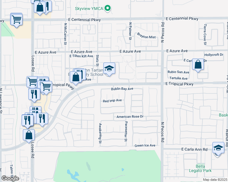 map of restaurants, bars, coffee shops, grocery stores, and more near 3045 Bublin Bay Avenue in North Las Vegas