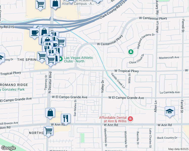 map of restaurants, bars, coffee shops, grocery stores, and more near 5855 Valley Drive in North Las Vegas