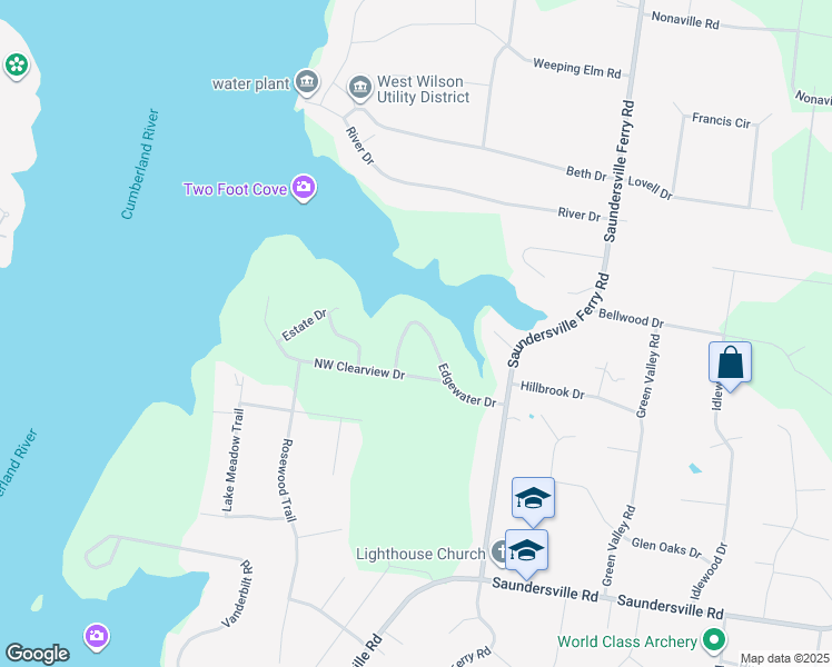 map of restaurants, bars, coffee shops, grocery stores, and more near 219 Edgewater Dr in Mt Juliet
