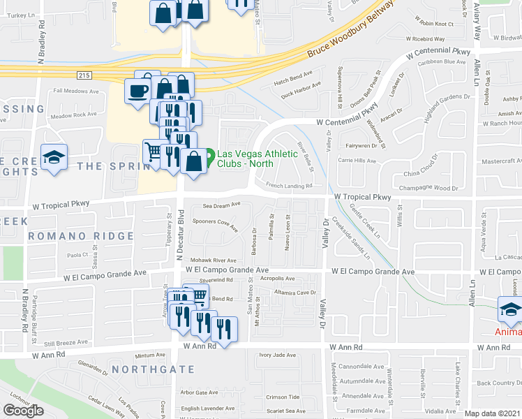 map of restaurants, bars, coffee shops, grocery stores, and more near 5975 Barbosa Drive in North Las Vegas