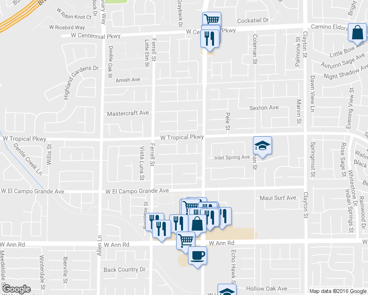 map of restaurants, bars, coffee shops, grocery stores, and more near 5934 Gingham Street in North Las Vegas