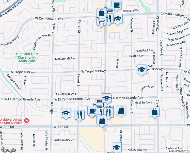 map of restaurants, bars, coffee shops, grocery stores, and more near 5934 Gingham Street in North Las Vegas