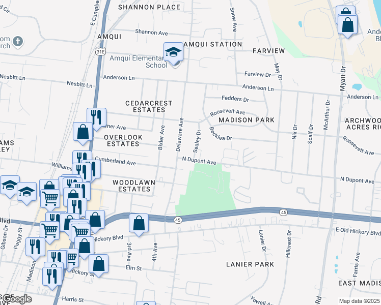 map of restaurants, bars, coffee shops, grocery stores, and more near 624 Delaware Avenue in Nashville