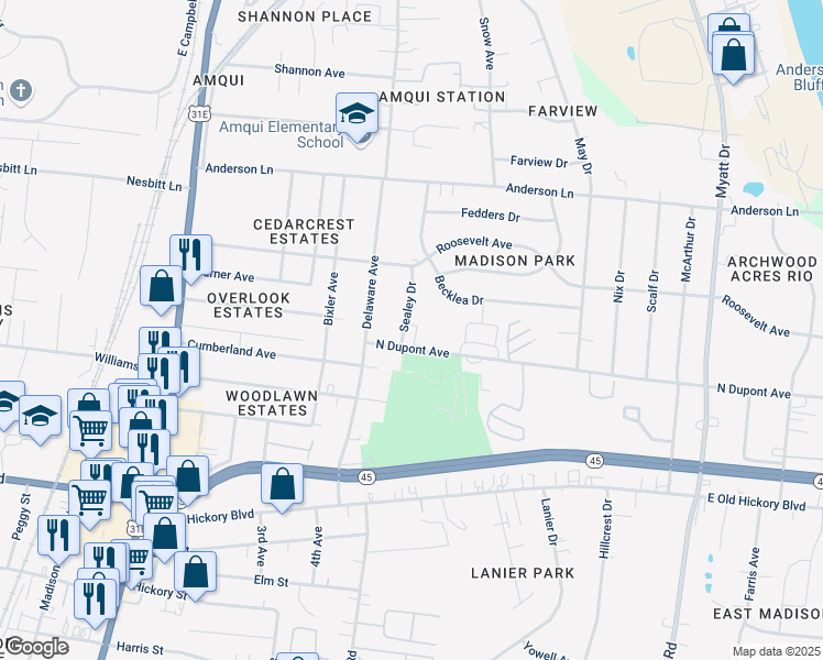 map of restaurants, bars, coffee shops, grocery stores, and more near 525 North Dupont Avenue in Nashville