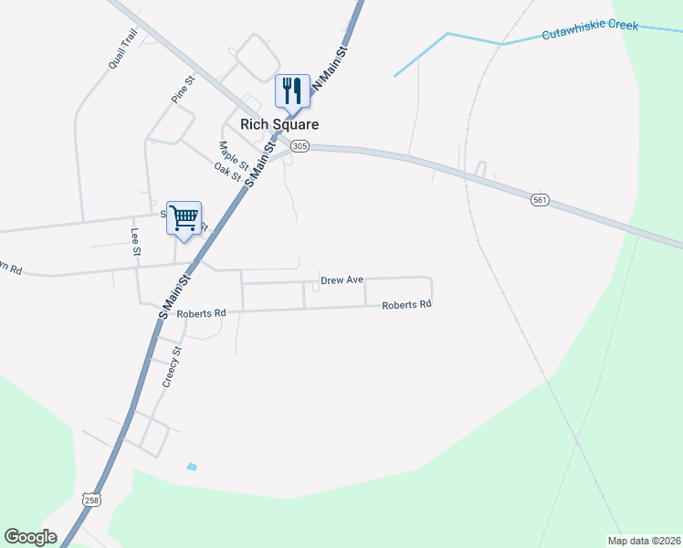 map of restaurants, bars, coffee shops, grocery stores, and more near 417 Drew Avenue in Rich Square