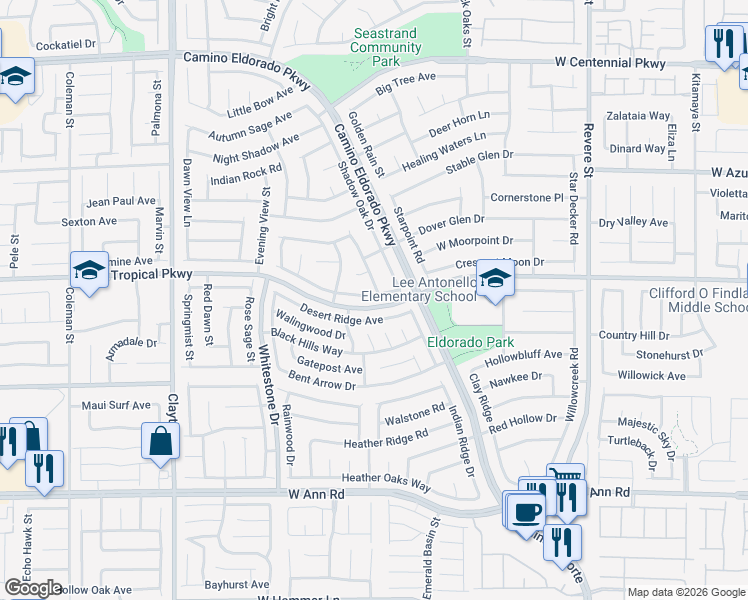 map of restaurants, bars, coffee shops, grocery stores, and more near 1505 Splinter Rock Way in North Las Vegas