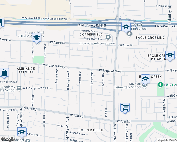 map of restaurants, bars, coffee shops, grocery stores, and more near Maverick Street in Las Vegas