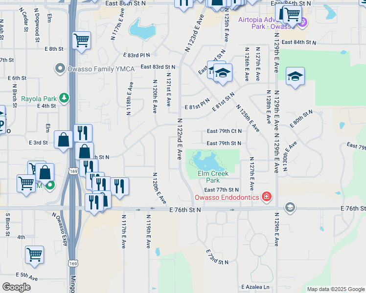 map of restaurants, bars, coffee shops, grocery stores, and more near 12202 East 79th Street North in Owasso