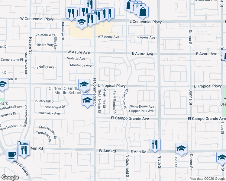 map of restaurants, bars, coffee shops, grocery stores, and more near 5961 Feral Garden Street in North Las Vegas