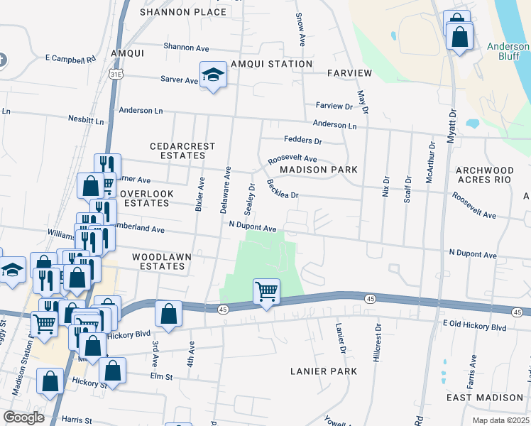map of restaurants, bars, coffee shops, grocery stores, and more near 525 North Dupont Avenue in Nashville