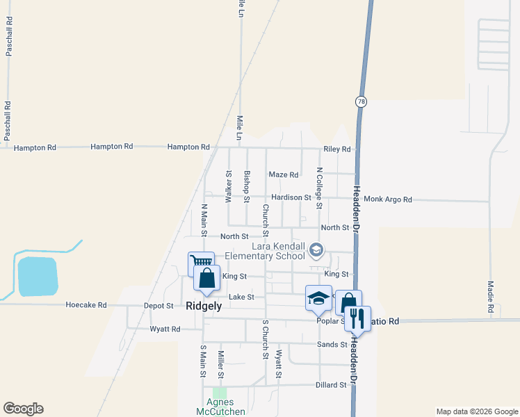 map of restaurants, bars, coffee shops, grocery stores, and more near 431 Church St in Ridgely