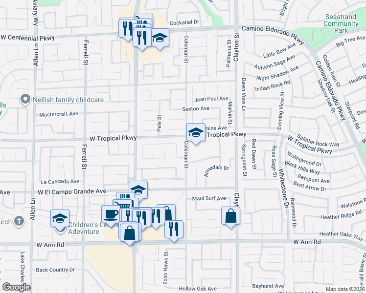 map of restaurants, bars, coffee shops, grocery stores, and more near 5940 Whalers Drift Street in North Las Vegas