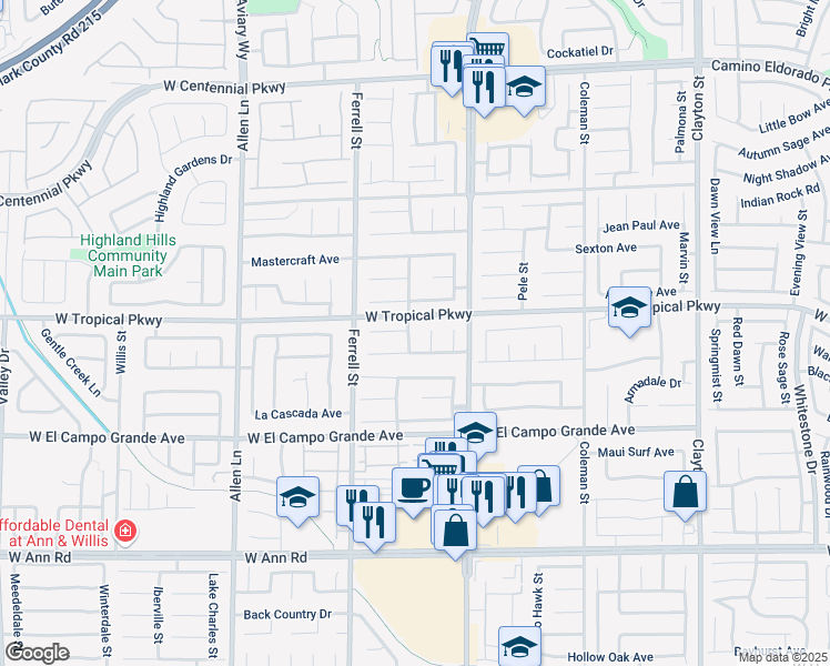 map of restaurants, bars, coffee shops, grocery stores, and more near 5934 Gingham Street in North Las Vegas