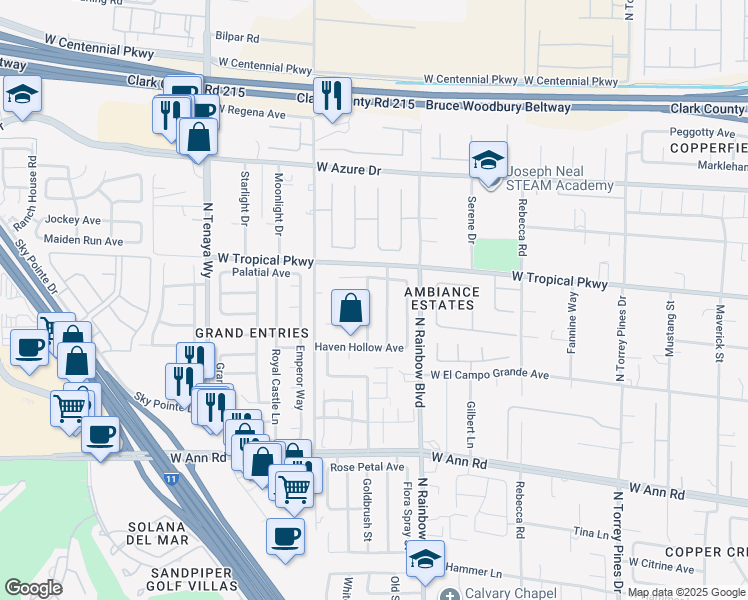 map of restaurants, bars, coffee shops, grocery stores, and more near 5908 North Ivy Trellis Street in Las Vegas