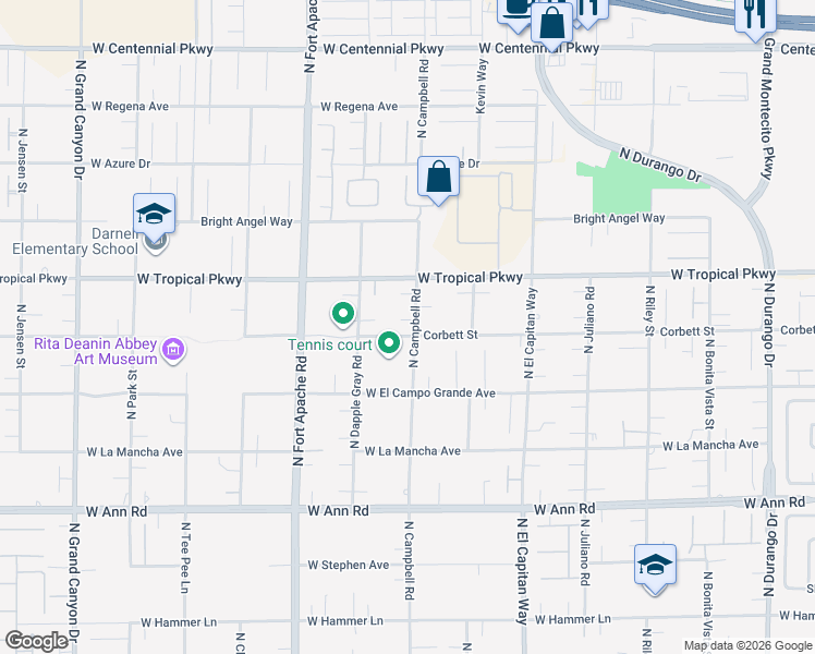 map of restaurants, bars, coffee shops, grocery stores, and more near 5915 North Campbell Road in Las Vegas