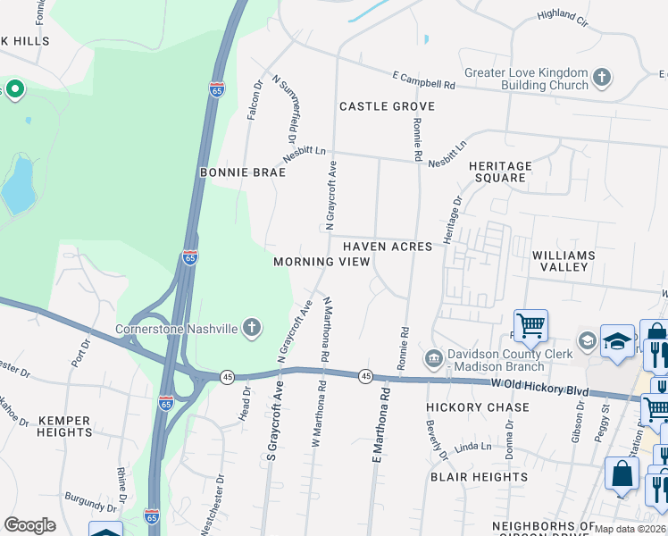 map of restaurants, bars, coffee shops, grocery stores, and more near 604 North Graycroft Avenue in Nashville