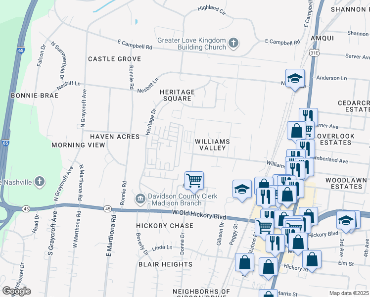 map of restaurants, bars, coffee shops, grocery stores, and more near 434 Williams Avenue in Nashville