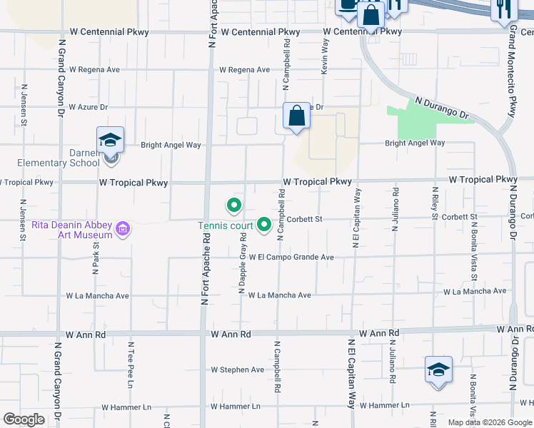 map of restaurants, bars, coffee shops, grocery stores, and more near 5915 North Campbell Road in Las Vegas
