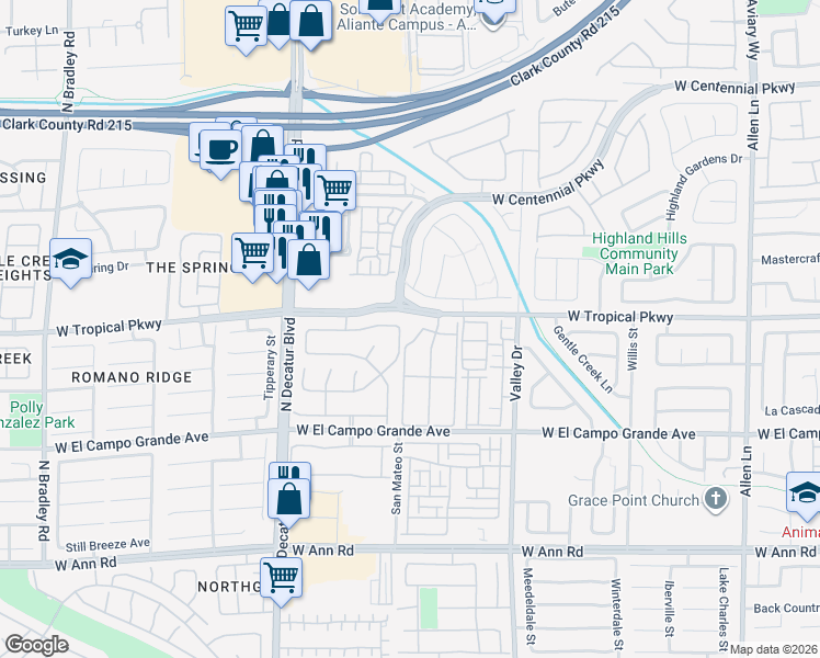 map of restaurants, bars, coffee shops, grocery stores, and more near 5975 Barbosa Drive in North Las Vegas