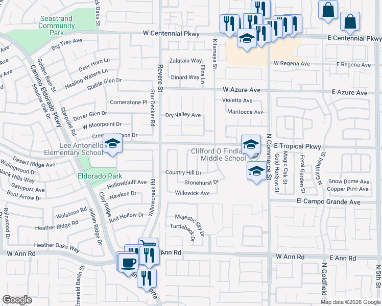 map of restaurants, bars, coffee shops, grocery stores, and more near 5932 Kenmore Street in North Las Vegas
