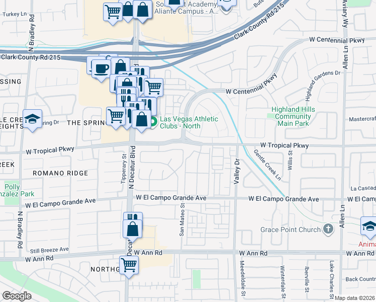 map of restaurants, bars, coffee shops, grocery stores, and more near 5975 Ocatlan Drive in North Las Vegas