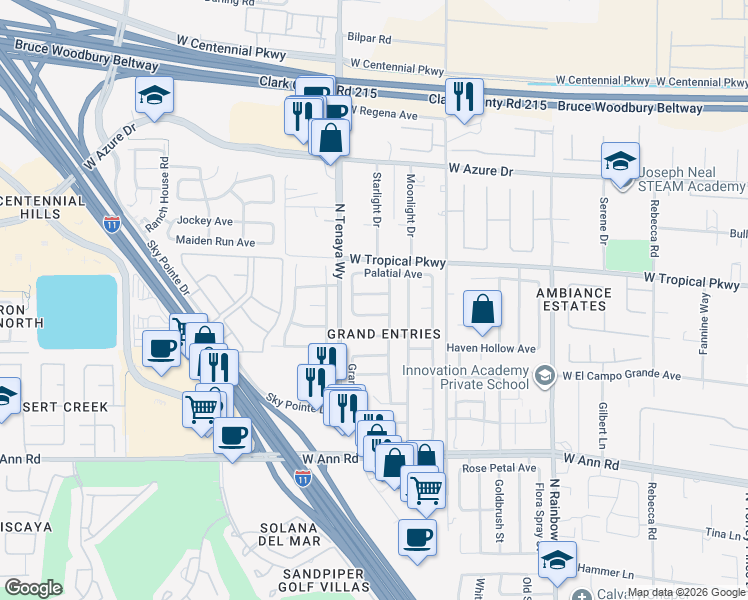 map of restaurants, bars, coffee shops, grocery stores, and more near 7201 London Bridge Avenue in Las Vegas