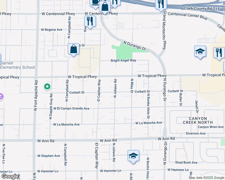 map of restaurants, bars, coffee shops, grocery stores, and more near 5925 North Juliano Road in Las Vegas