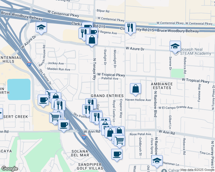 map of restaurants, bars, coffee shops, grocery stores, and more near 7201 London Bridge Avenue in Las Vegas