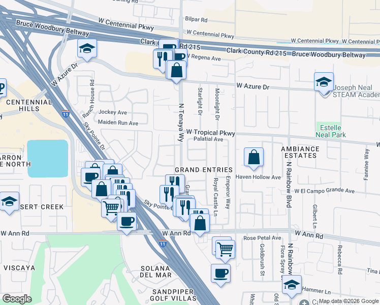 map of restaurants, bars, coffee shops, grocery stores, and more near 7233 London Bridge Avenue in Las Vegas