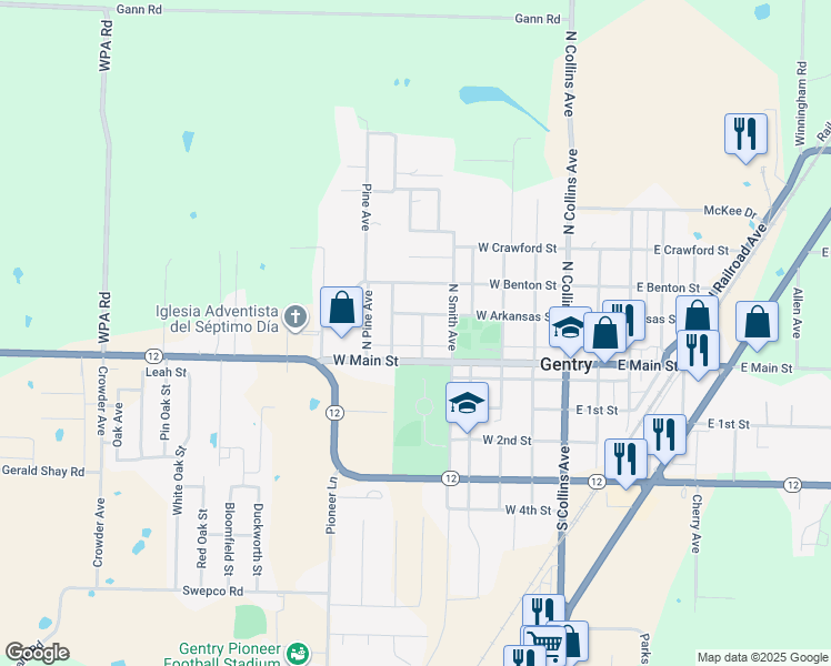 map of restaurants, bars, coffee shops, grocery stores, and more near 117 Hastings Avenue in Gentry