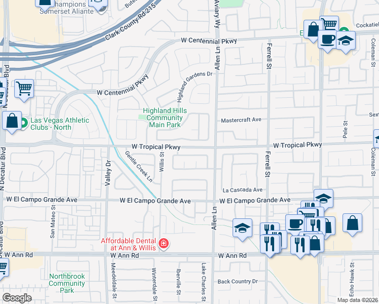 map of restaurants, bars, coffee shops, grocery stores, and more near 3814 Shimmering Creek Avenue in North Las Vegas