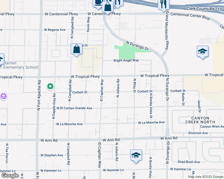 map of restaurants, bars, coffee shops, grocery stores, and more near 5925 North Juliano Road in Las Vegas