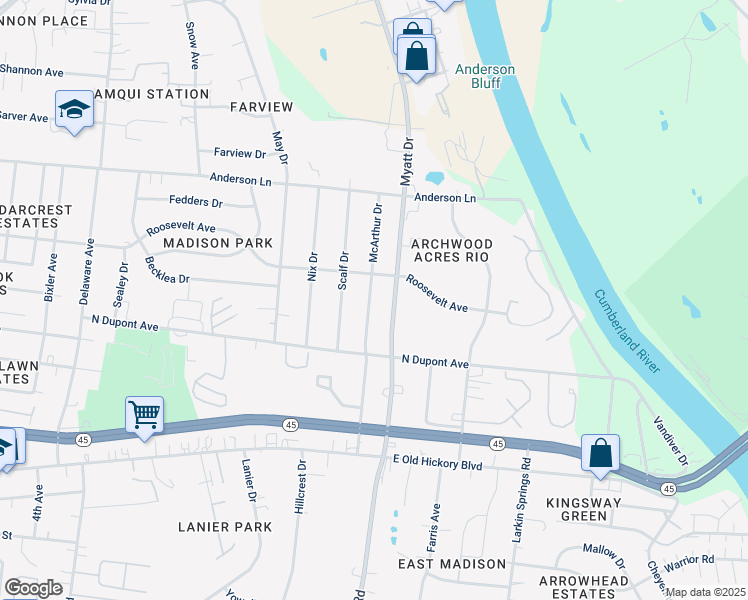 map of restaurants, bars, coffee shops, grocery stores, and more near 217 McArthur Drive in Nashville