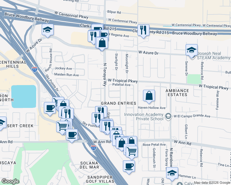 map of restaurants, bars, coffee shops, grocery stores, and more near 7201 London Bridge Avenue in Las Vegas