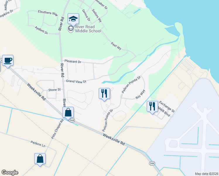 map of restaurants, bars, coffee shops, grocery stores, and more near 419 Phaeson Place in Elizabeth City