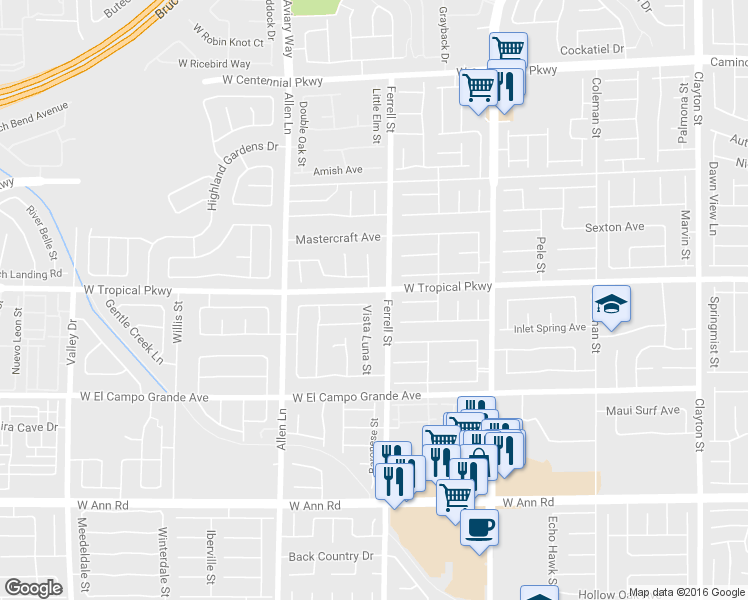 map of restaurants, bars, coffee shops, grocery stores, and more near 5936 Vista Luna Street in North Las Vegas