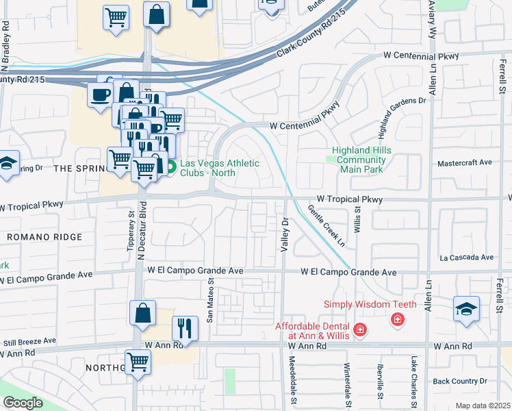 map of restaurants, bars, coffee shops, grocery stores, and more near 29 West Tropical Parkway in North Las Vegas
